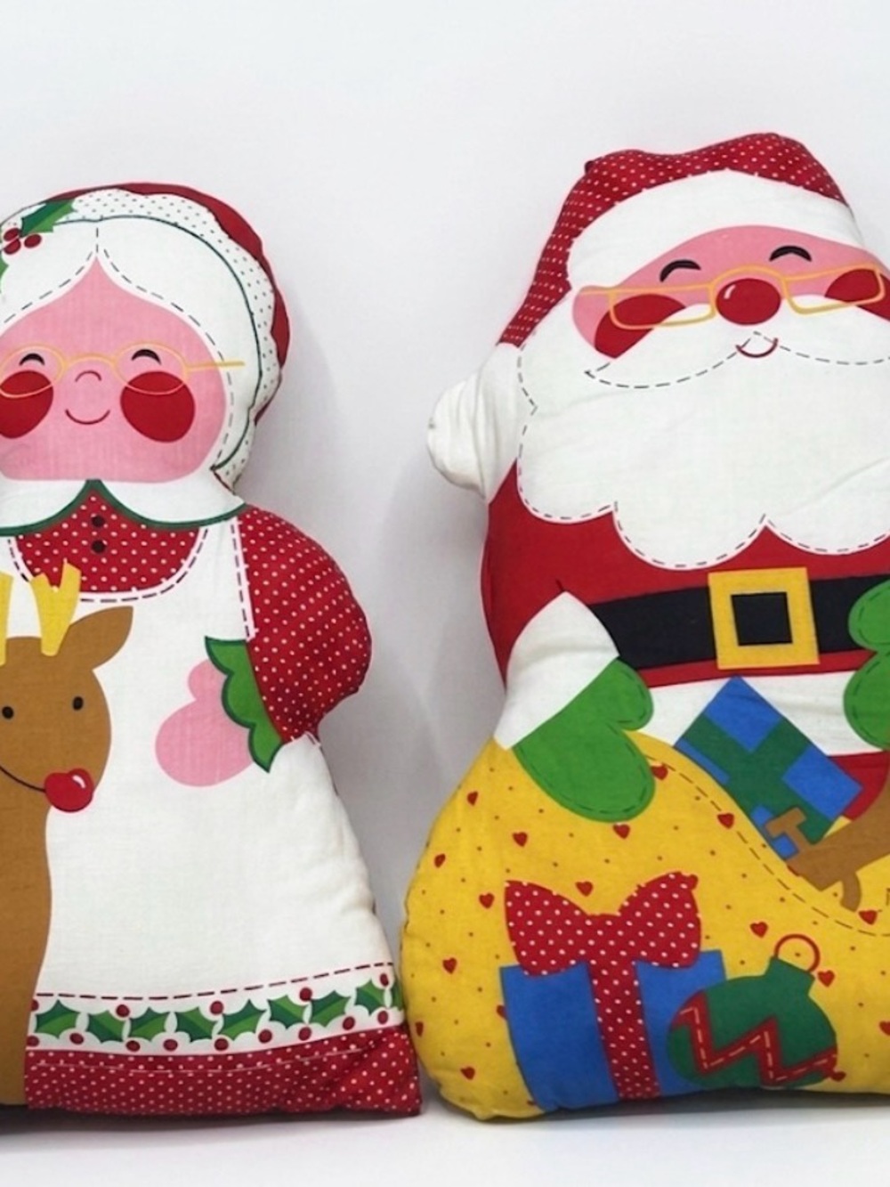 Holiday Santa and Mrs. Claus Decorative Throw Pillows - Red, White, Yellow